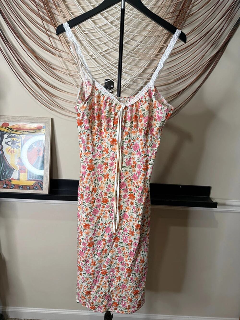Floral peasant Boho top lace strap EUC small 2404